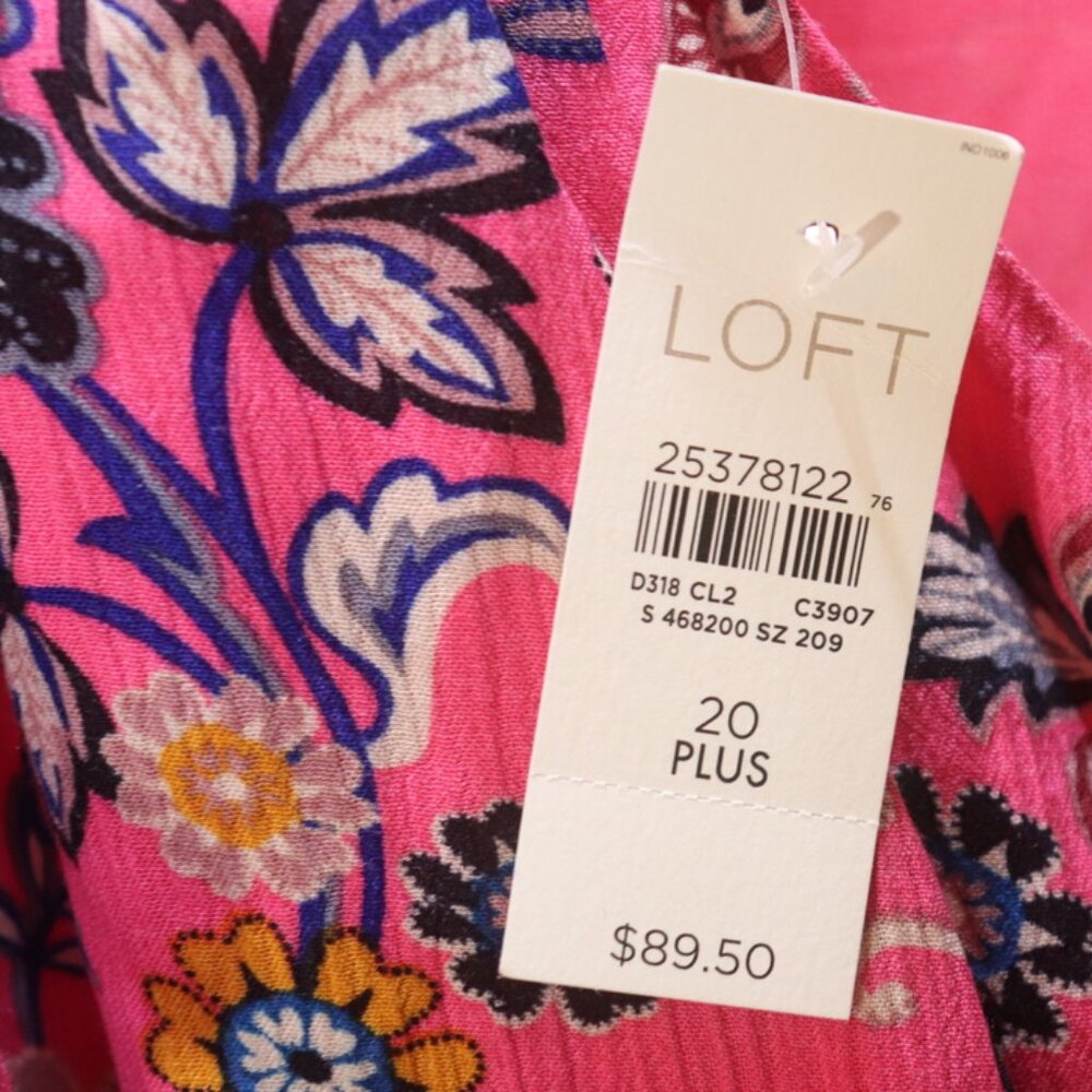 Loft Flutter Sleeve Ruffle Hem Pink Floral V Neck Dress Open Back Size 20 - Picture 9 of 14